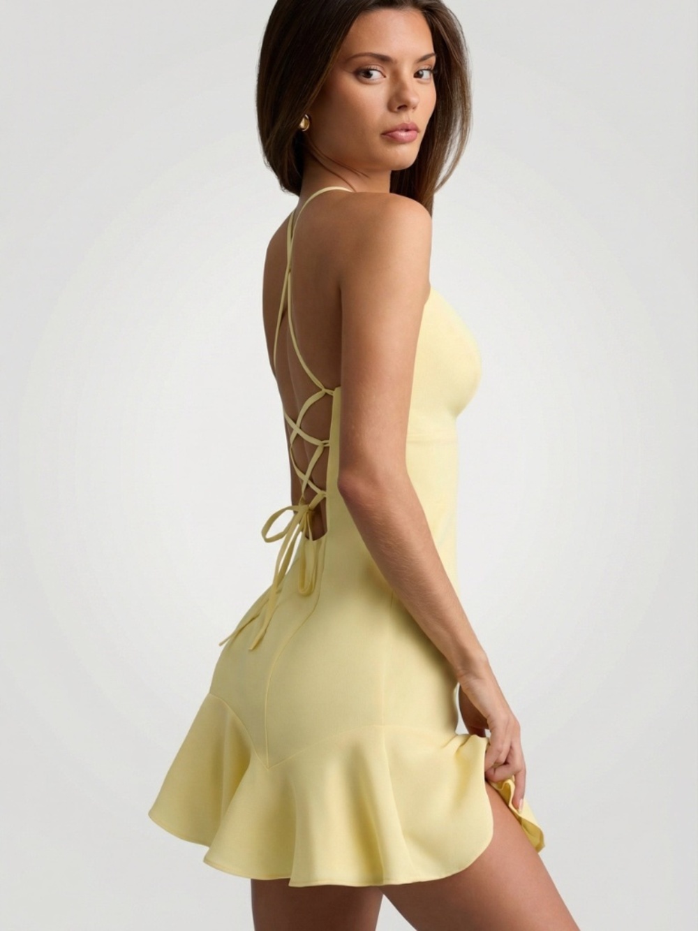 Oh Polly Drop-Waist Lace-Up Mini Dress in Yellow 0 - Picture 3 of 3